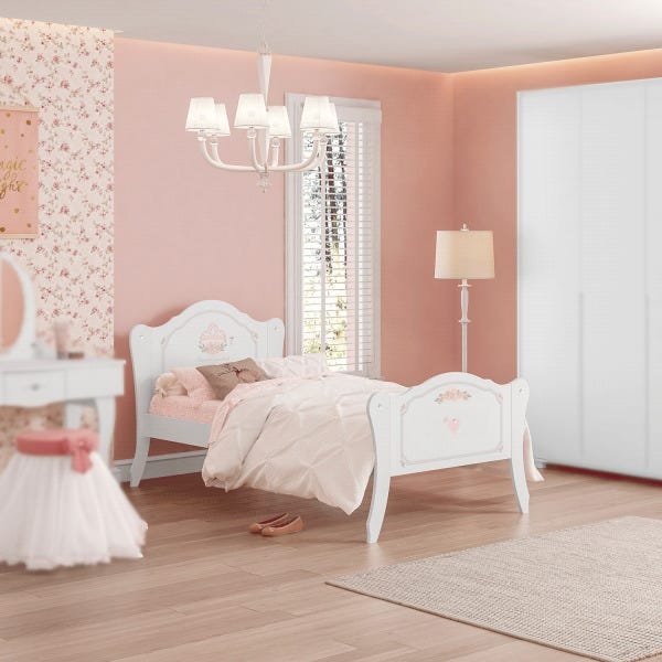 Jogo de Quarto Infantil Princesa Encantada Pura Magia Branco/Rosa