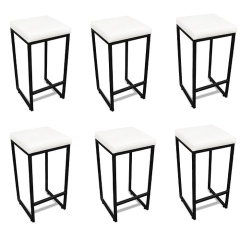 Banqueta Alta para Cozinha Industrial Kit 6 Nick Preto e Sintético branco D03 - D’Rossi