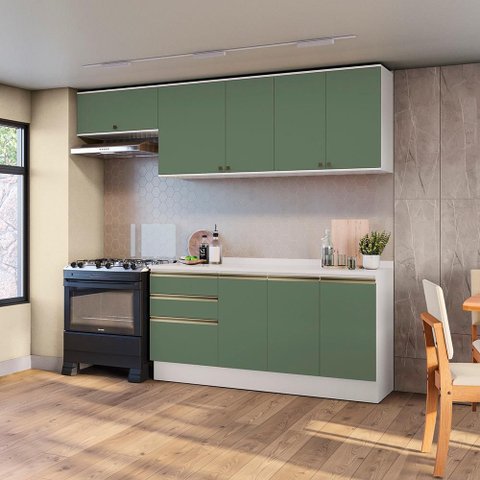 Armário de Cozinha Completa 100% Mdf 260cm Branco/verde Celeste Kappesberg