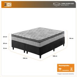 Cama Box Queen Preto + Colchão Ortopedico Espuma D33 Pillow Top Hanover One 158x198x59cm - 2
