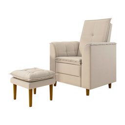 Poltrona de Amamentação Quarto Infantil com Puff Kate Pés Palito Suede Bege - New Belle Poltrona com - 1