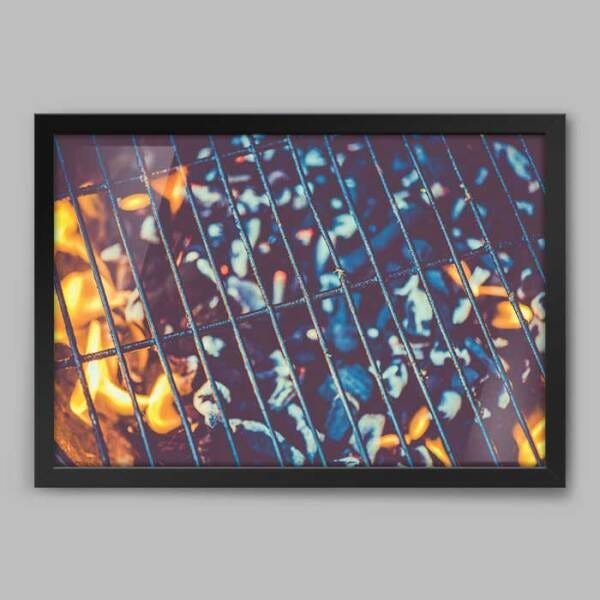 Quadro Cozinha Grelha na Brasa - 20x30cm - Moldura Caixa Preto - 1