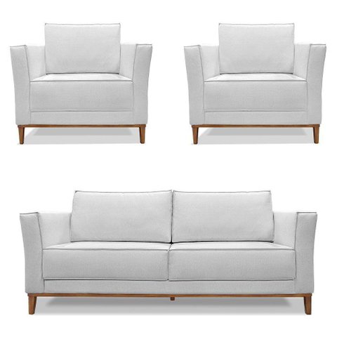 Kit 2 Poltronas e Sofá Living 2 Lugares 1,90m Vega Linho Cin