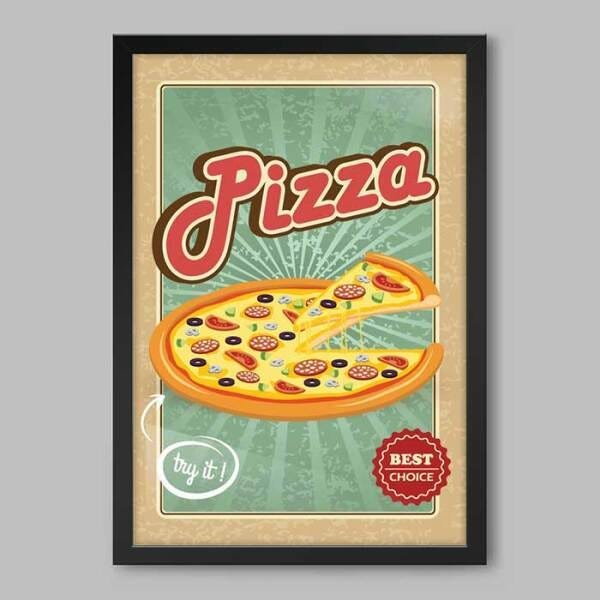Quadro Cozinha Pizza Quentinha - 20x30cm - Moldura Caixa Preto - 1