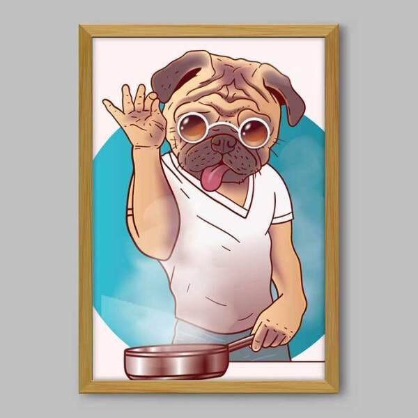 Quadro Cozinha Chef Dog - 20x30cm - Moldura Padrão Madeira - 1