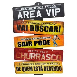 Placas de Carros 5 Frases Decorativas Parede - Área Vip - Churrasco - 1 Placas de Carros 5 Frases Decorativas Parede - Área Vip - Churrasco - 1