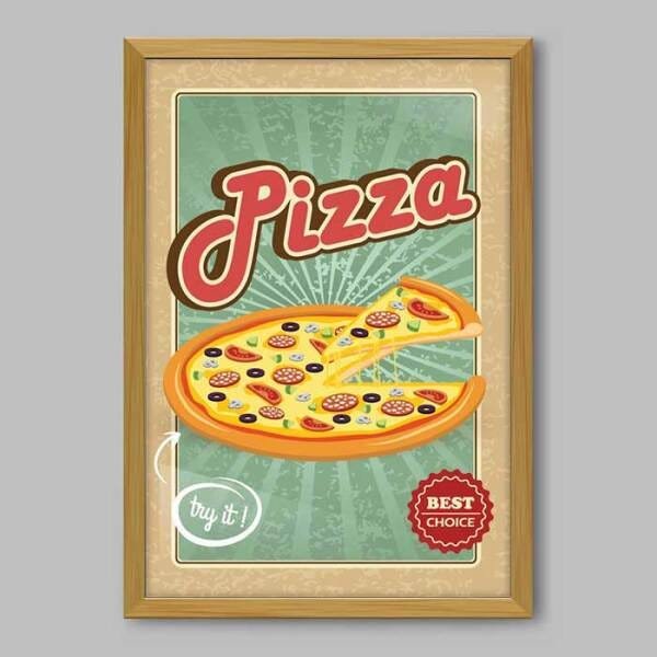 Quadro Cozinha Pizza Quentinha - 60x40cm - Moldura Padrão Madeira - 1