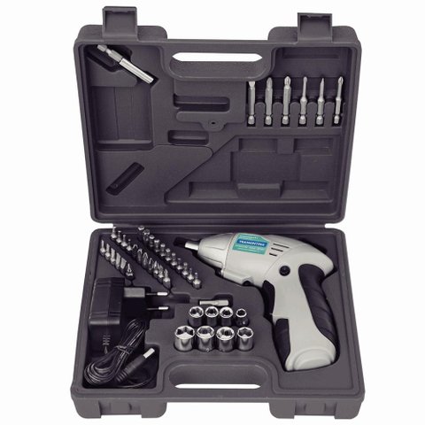 Parafusadeira 1/4" Tramontina 46 Peças para Uso Doméstico a Bateria Ni-cd 4,8v com Maleta 42380046