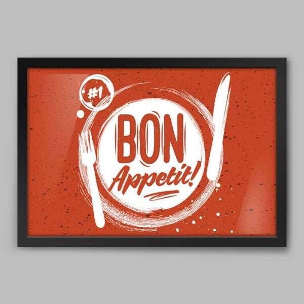 Quadro Cozinha Bon Appetit - 20x30cm - Moldura Padrão Preto - 1