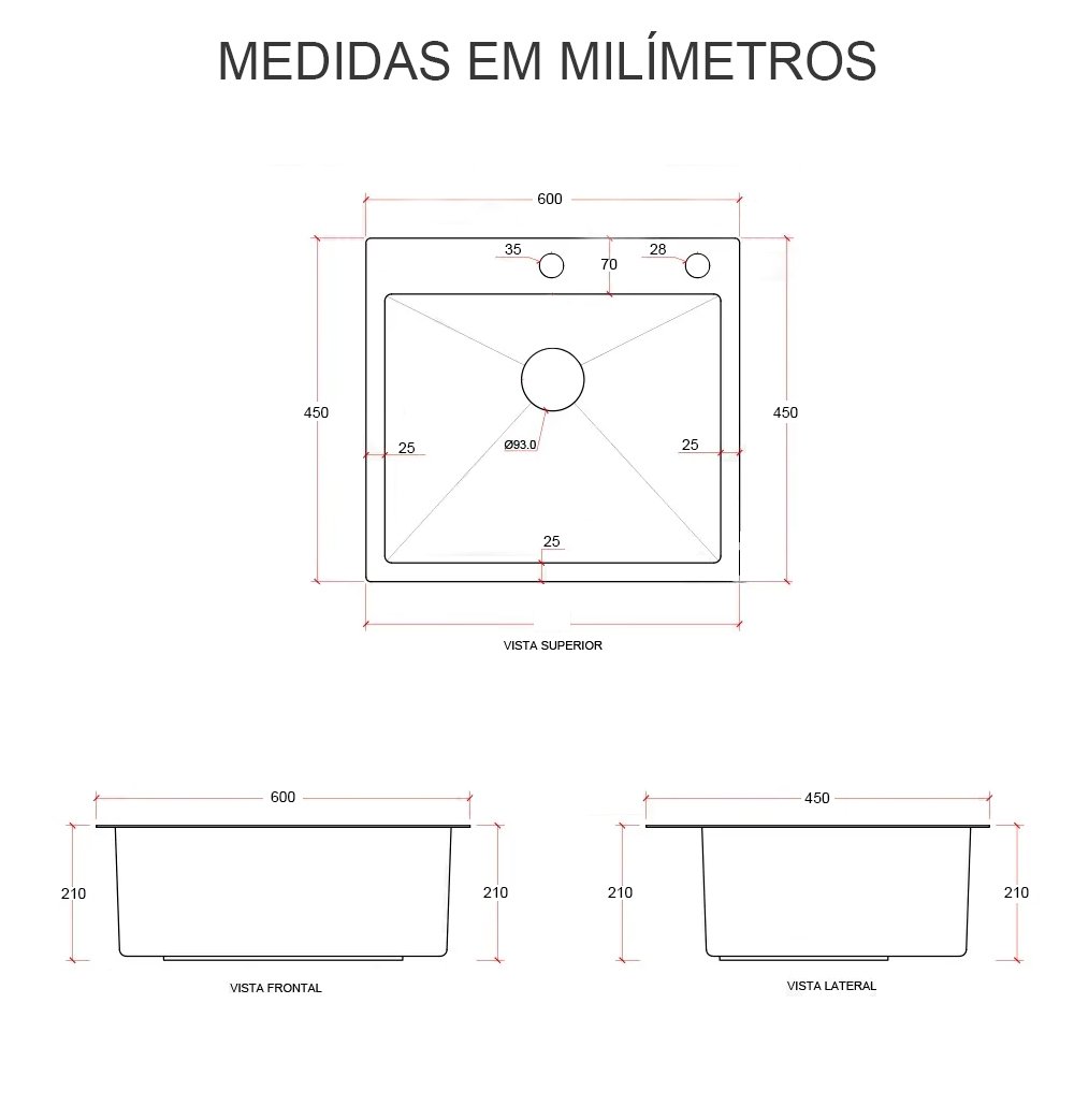 Cuba Pia Inox Preta Quadrada Cozinha Gourmet Com Acessórios 60x45cm - 5