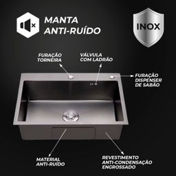 Cuba Pia Aço Inox Cozinha Gourmet Cor Preta Com Acessórios 60x45 -  Brinovar - 4