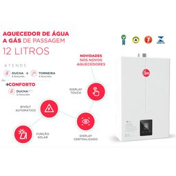 Aquecedor de Água a Gás Digital Rheem 12 Litros Gn Bivolt Branco - 7