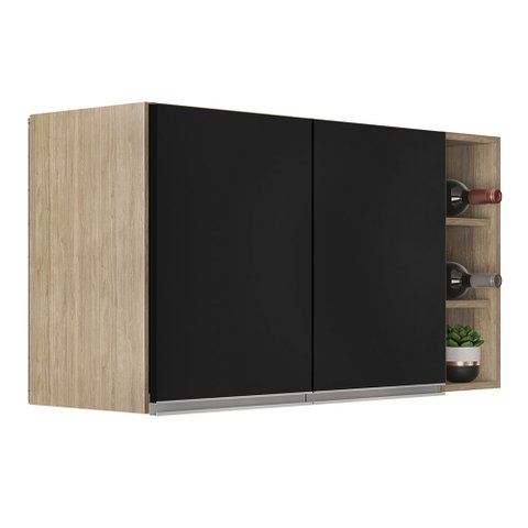 Armário de Cozinha Aéreo Califórnia 80cm e Nicho Garrafeiro 20cm Riad Castanho/preto - Lumil Lumil M