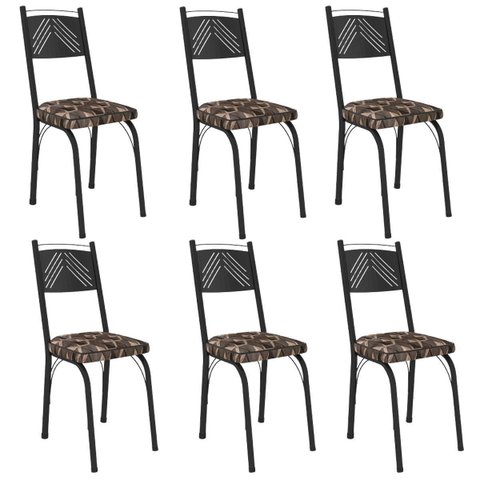 Kit 6 Cadeiras Aço Carbono Estofado Tecido Sintético Espuma D13 Clara Preto/mosaico Palha