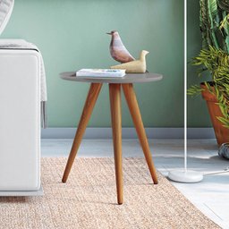 Mesa Lateral Redonda para Sala de Estar Pés Palito 107cm Sorelle Cinza Moon - HB Móveis - 2 Mesa Lateral Redonda para Sala de Estar Pés Palito 107cm Sorelle Cinza Moon - HB Móveis - 2