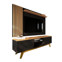 Rack Viena com Painel Grécia P/ Tv até 70 Pol Sala de Estar-oferta:preto/naturale - 3