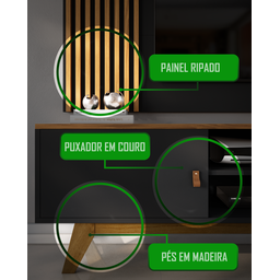 Rack Viena com Painel Grécia P/ Tv até 70 Pol Sala de Estar-oferta:preto/naturale - 6