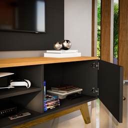 Rack Viena com Painel Grécia P/ Tv até 70 Pol Sala de Estar-oferta:preto/naturale - 5