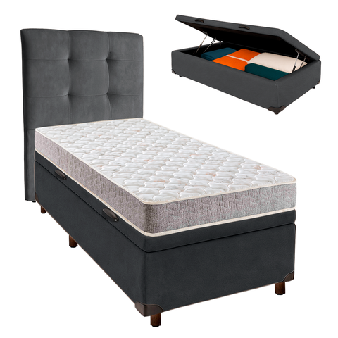 Kit Cama Box Bau + Cabeceira + Colchão Solteiro D23 - D23 - Inducol