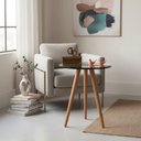 Ver imagem 1 de Mesa de Canto Pés Palito Amadeirado com Tampo Espelhado Redondo MDF Madeira Maciça 50cm Preto