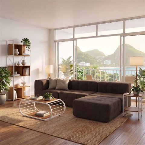 Sofá Modular Boucle 3 Lugares 344cm Marrom Fibra Sintética Kappesberg