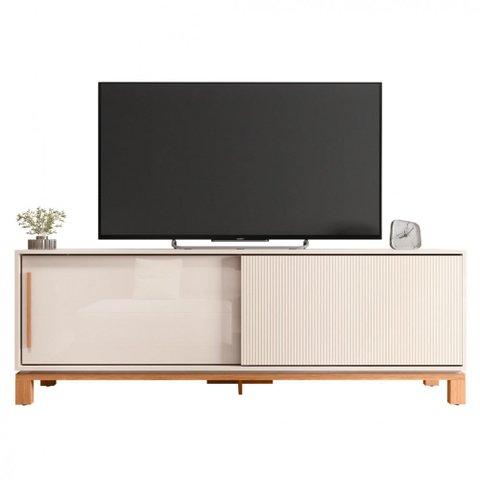 Rack para TV até 65 Polegadas Portas com Textura Microrripada Pés Cavalete Mondrian 1.8