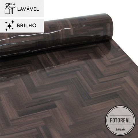 Papel de parede lavavel para banheiro - Chevron Wood