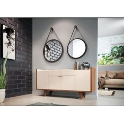 Espelho Decorativo Preto com Alça Marrom 67cm - Hb Móveis - 2