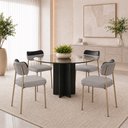 Ver imagem 1 de Kit 4 Cadeiras Sala de Jantar Lisa Pés Champanhe Linho/PU Cinza/Preto m² - Monari Design