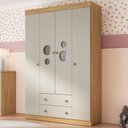 Ver imagem 1 de Guarda-roupa Infantil 122cm com Vidro 4 Portas e 2 Gavetas Pirulito Multimóveis Mp4468 Madeirado/