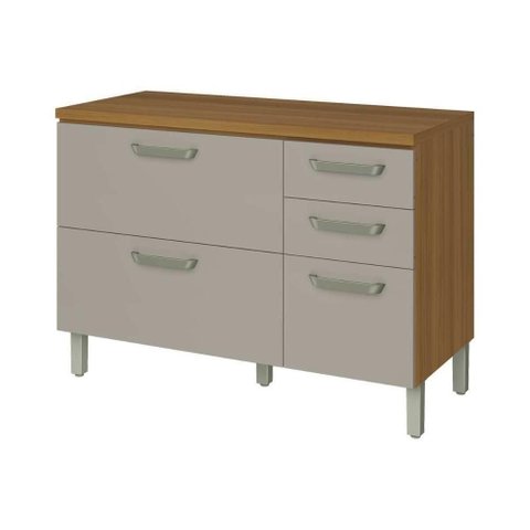 Gabinete de Cozinha Modulado Balcão com Tampo Princesa com 2 Portas e 3 Gavetas 120cm Freijó Off