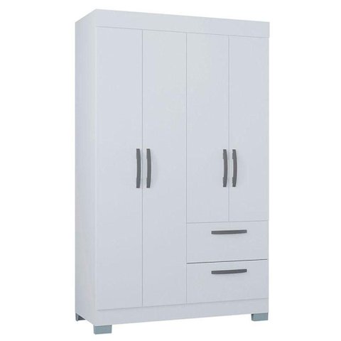 Cômoda 867 4 Gavetas e Guarda Roupa Solteiro Tóquio 4 Portas Branco Brilho - Poquema