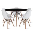 Ver imagem 1 de Conjunto de Mesa de Jantar Eames Eiffel Redonda 120cm Tampo de Madeira Preto com 5 Cadeiras Brancas