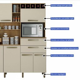 Armario de Cozinha 7 Portas e 2 Gavetas Monte Rey Valde Moveis Cinamomo/off White - 4