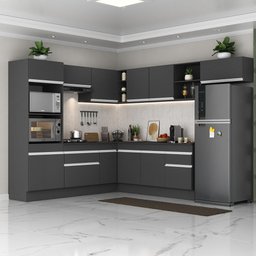 Armário de Cozinha Completa de Canto com Rodapé Veneza Multimóveis MP2083.898 Preto/Branco - 2