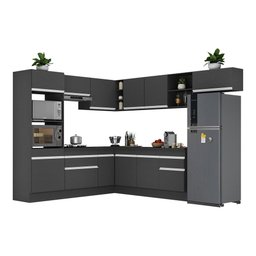 Armário de Cozinha Completa de Canto com Rodapé Veneza Multimóveis MP2083.898 Preto/Branco - 3