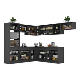 Armário de Cozinha Completa de Canto com Rodapé Veneza Multimóveis MP2083.898 Preto/Branco - 6