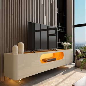 Rack para TV com LED Nobre 210 Pés em Vidro Off White Naturale - Gelius