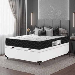 Cama Box Baú Casal + Colchão D33 One Face - 61x138x188cm - E-shop Casa - Couro - 1