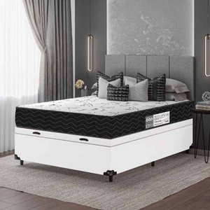 Cama Box Baú Casal + Colchão D33 One Face - 61x138x188cm - E-shop Casa - Couro