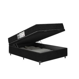 Cama Box Baú Casal + Colchão D33 One Face - 61x138x188cm - E-shop Casa - Suede - 4