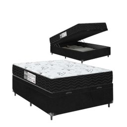Cama Box Baú Casal + Colchão D33 One Face - 61x138x188cm - E-shop Casa - Suede - 2