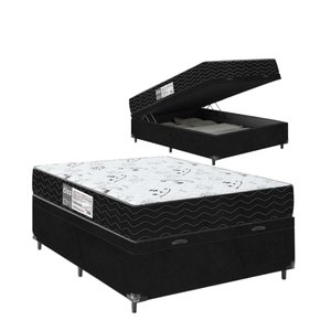 Cama Box Baú Casal + Colchão D33 One Face - 61x138x188cm - E-shop Casa - Suede
