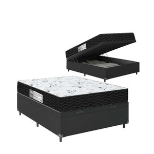 Cama Box Baú Casal + Colchão D33 One Face 61x138x188cm - E-shop Casa - Couro