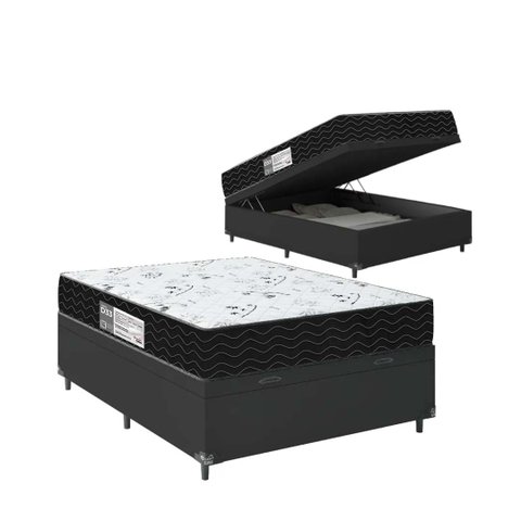 Cama Box Baú Casal + Colchão D33 One Face 61x138x188cm - E-shop Casa - Couro