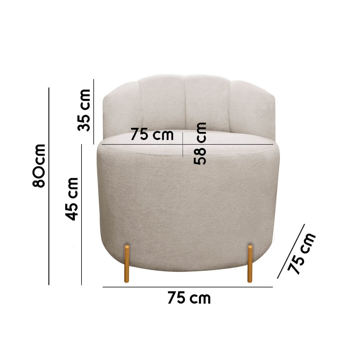 2 Poltronas Grecia Conceito Orgânico com Pés de Metal Bouclê Bege Sofa Store - 7