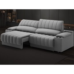 Sofá com Porta Copos Carregador USB Ret Rec Murano 2,50m Velosuede Grafite - NETSOFAS - 1