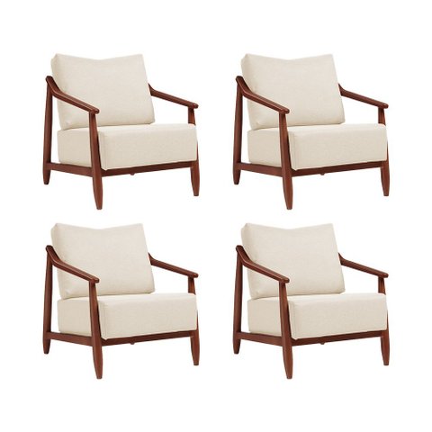 Kit 4 Poltronas Decorativas Vita Estofada Linho Off White - Imbuia