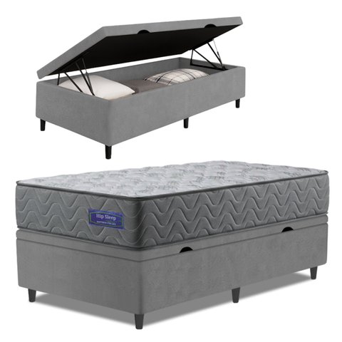 Cama Box Baú Colchão Solteiro Molas Ensacadas Atlanta 88x188x63cm
