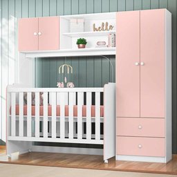 Conjugado Infântil Ternura com Berço Amore Branco Rosa - Pertenella Móveis - 2